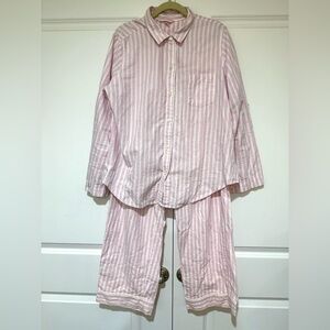 Victoria Secret iconic pink glittery striped pajama set size L like new